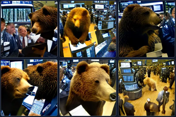 AI generated image of bears at the NYSE.