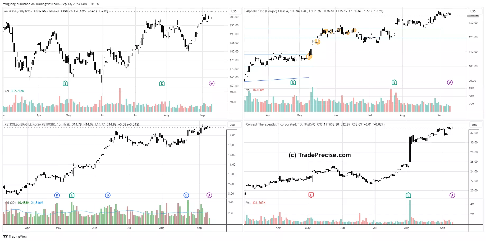 WEX, PBR, GOOGL, CORT trading plan