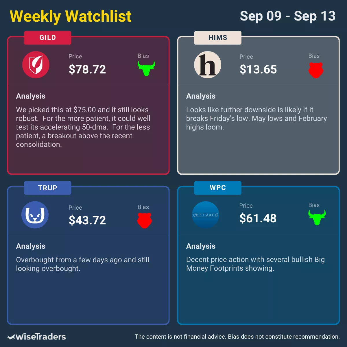 WiseTraders Weekly Watchlist: September 09, 2024 - September 13, 2024