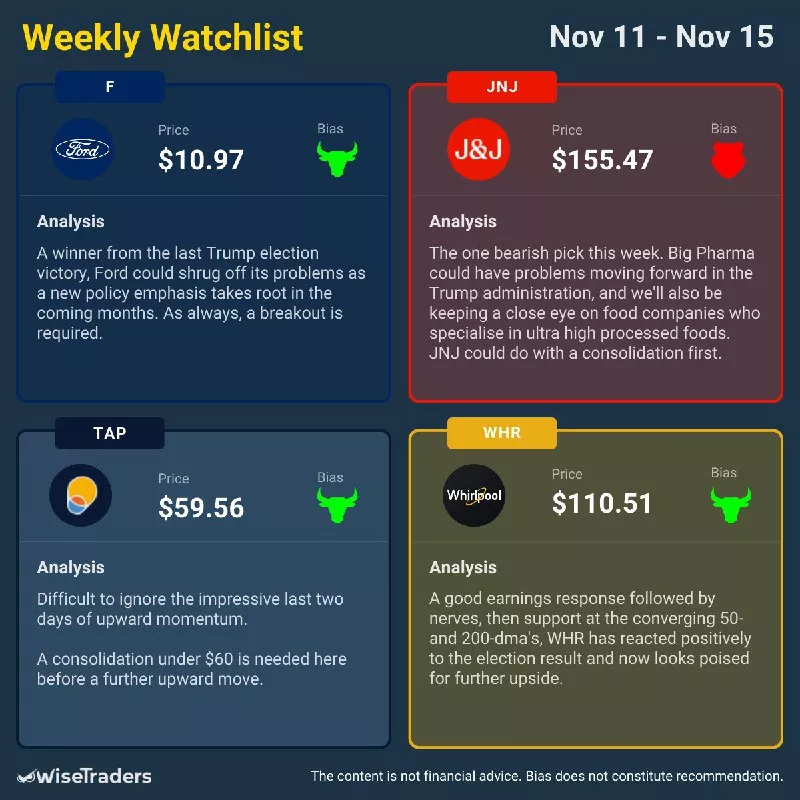 WiseTraders Weekly Watchlist: November 11, 2024 - November 15, 2024